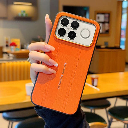 For Redmi K90 Pro Max / Poco F8 Ultra 5G Metal Camera Lens Frame Buttons Vegan Leather Phone Case(Orange)