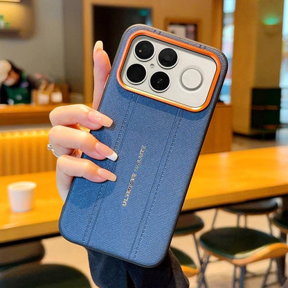For Redmi K90 Pro Max / Poco F8 Ultra 5G Metal Camera Lens Frame Buttons Vegan Leather Phone Case(Blue)