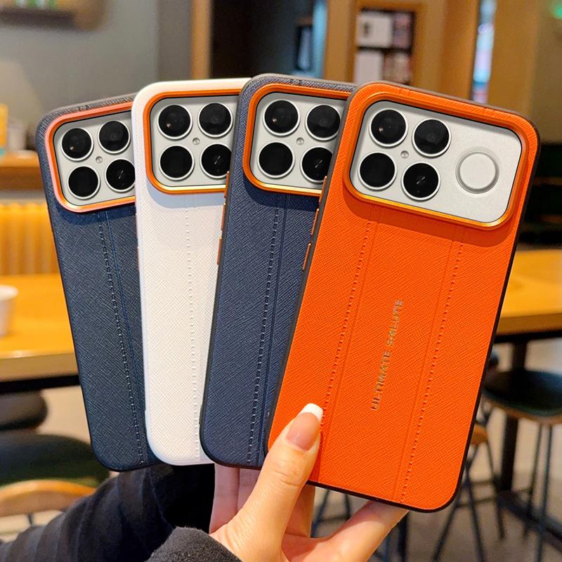 For Redmi K90 Pro Max / Poco F8 Ultra 5G Metal Camera Lens Frame Buttons Vegan Leather Phone Case(White)