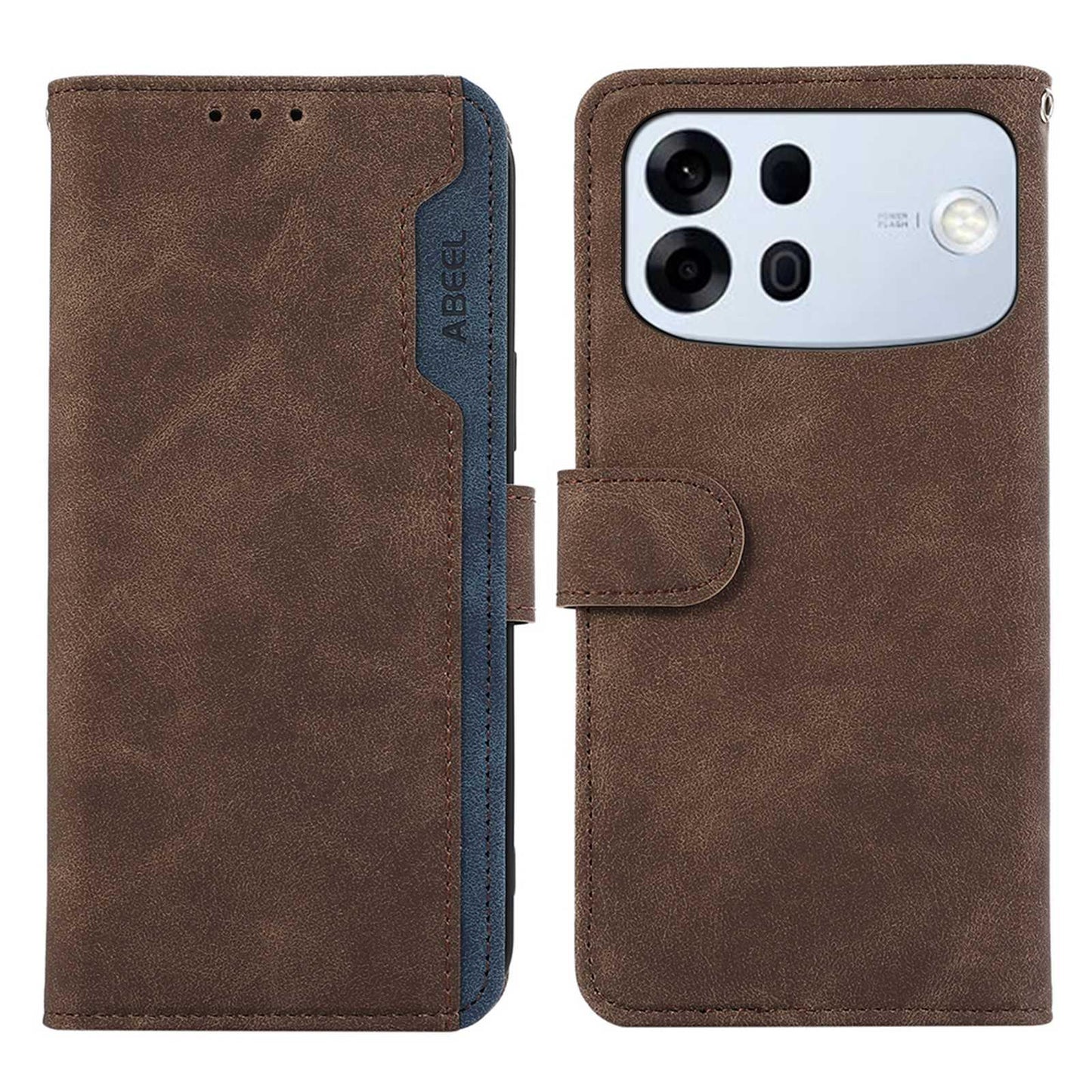 For OPPO A7 Pro Max 5G ABEEL Frosted Magnetic RFID Leather Phone Case(Brown)