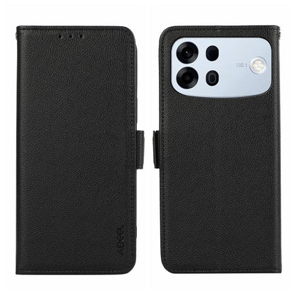 For OPPO A7 Pro Max ABEEL Side-Magnetic Litchi Pattern Leather RFID Phone Case - Black - EDA009524802A
