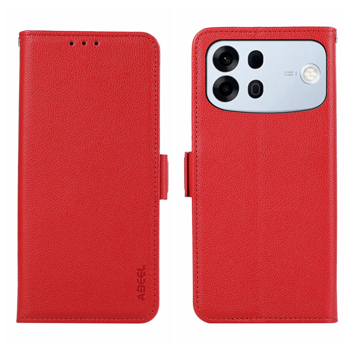 For OPPO A7 Pro Max ABEEL Side-Magnetic Litchi Pattern Leather RFID Phone Case - Red - EDA009524802B