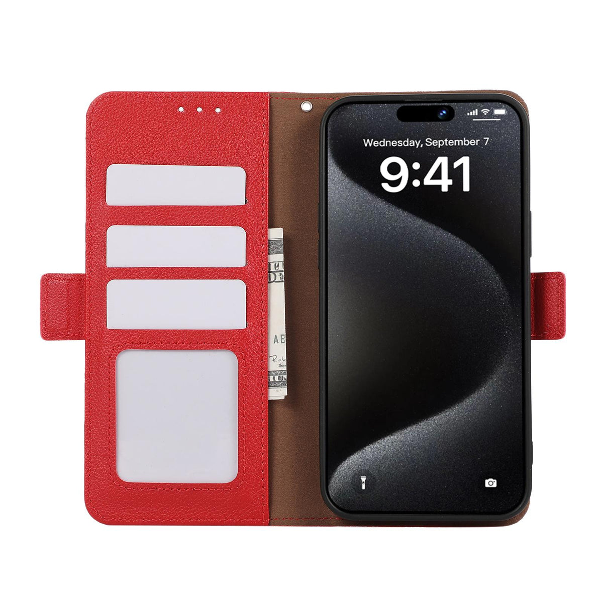 For OPPO A7 Pro Max ABEEL Side-Magnetic Litchi Pattern Leather RFID Phone Case - Red - EDA009524802B