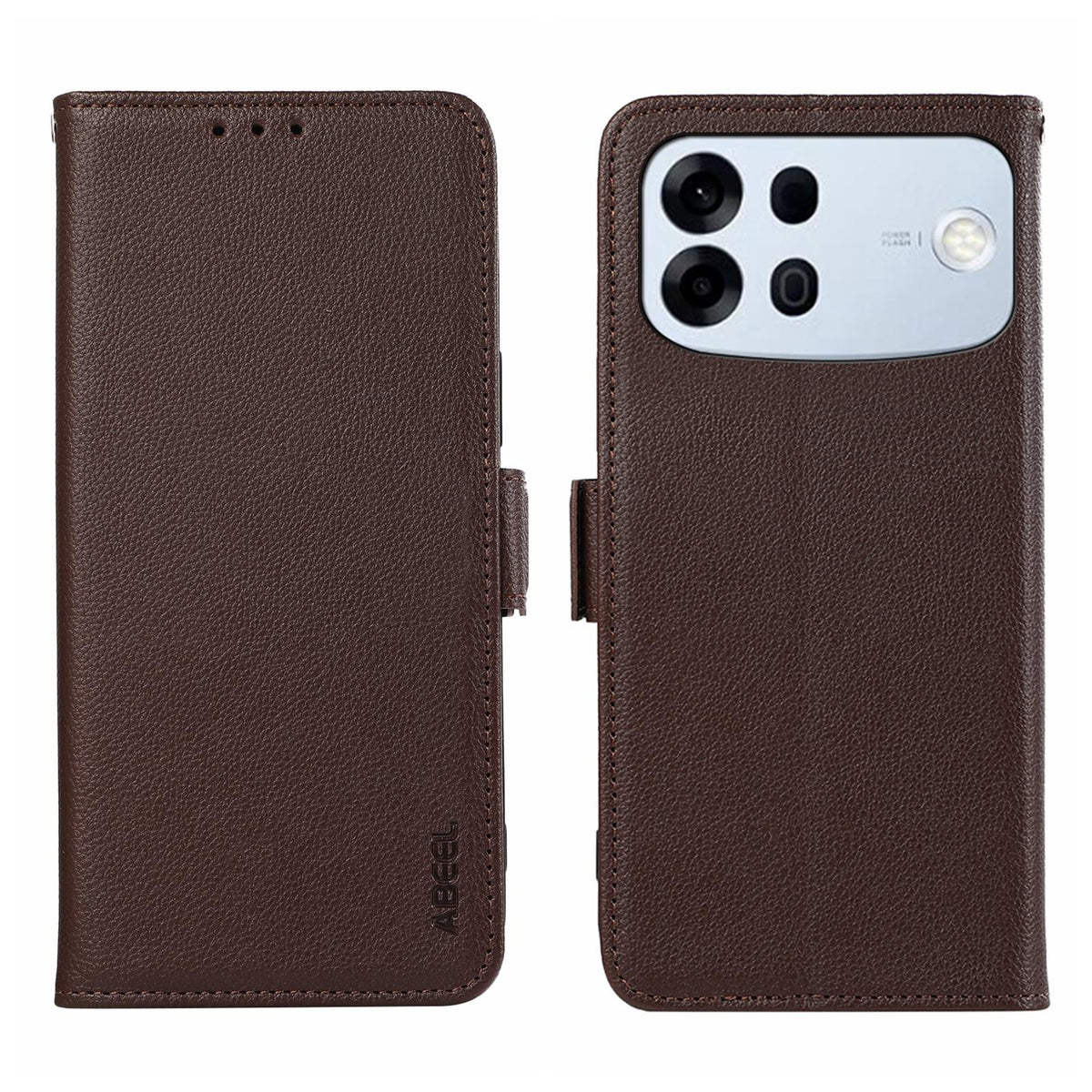 For OPPO A7 Pro Max ABEEL Side-Magnetic Litchi Pattern Leather RFID Phone Case - Brown - EDA009524802C