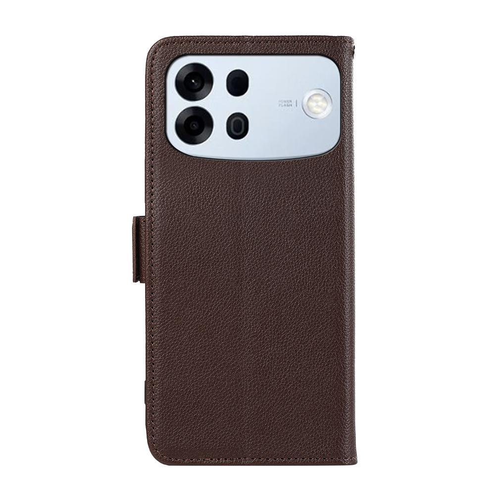 For OPPO A7 Pro Max ABEEL Side-Magnetic Litchi Pattern Leather RFID Phone Case - Brown - EDA009524802C