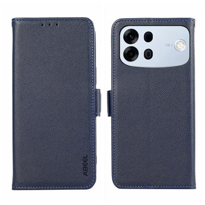 For OPPO A7 Pro Max ABEEL Side-Magnetic Litchi Pattern Leather RFID Phone Case - Blue - EDA009524802D