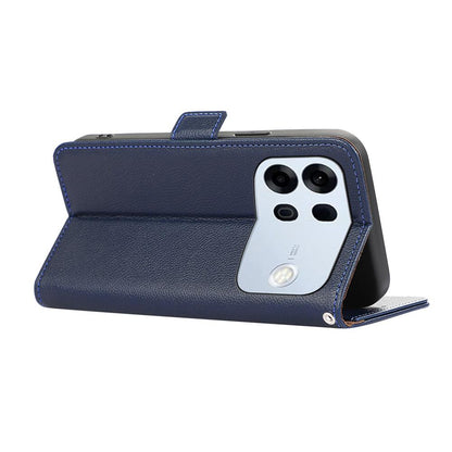 For OPPO A7 Pro Max ABEEL Side-Magnetic Litchi Pattern Leather RFID Phone Case - Blue - EDA009524802D