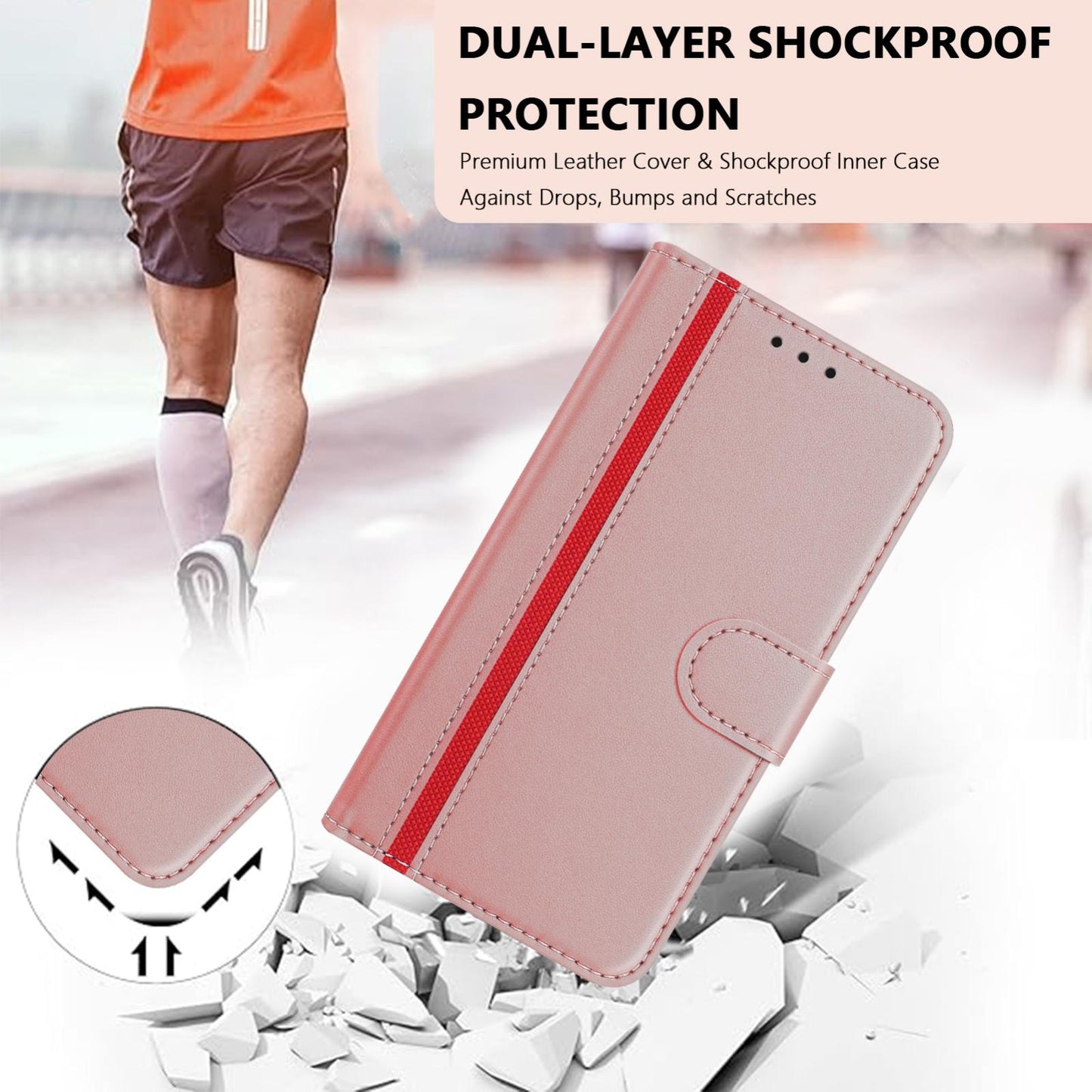 For Redmi K90 Pro Max 5G / Poco F8 Ultra Color Block Card Slots Vegan Leather Phone Case(Rose Gold)