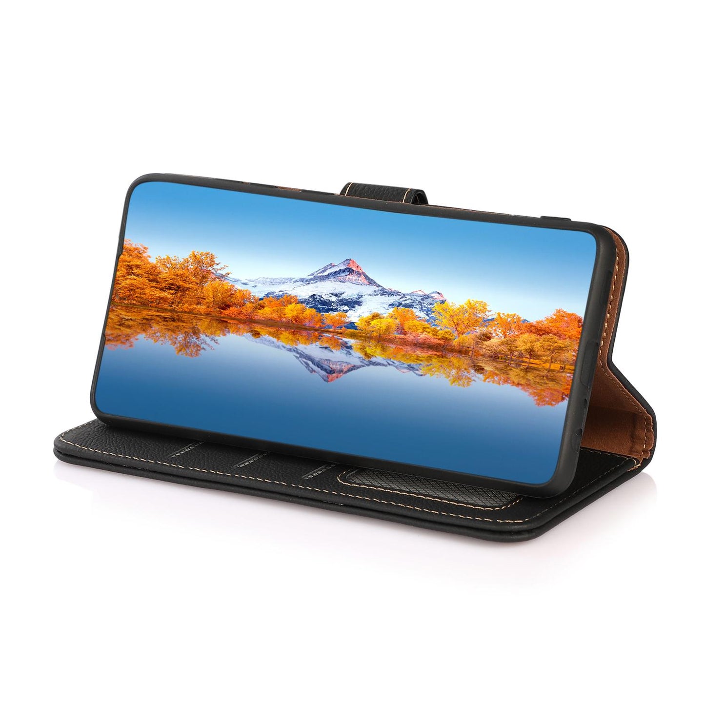 For OPPO A7 Pro Max 5G KHAZNEH Custer Genuine Leather RFID Phone Case(Black)