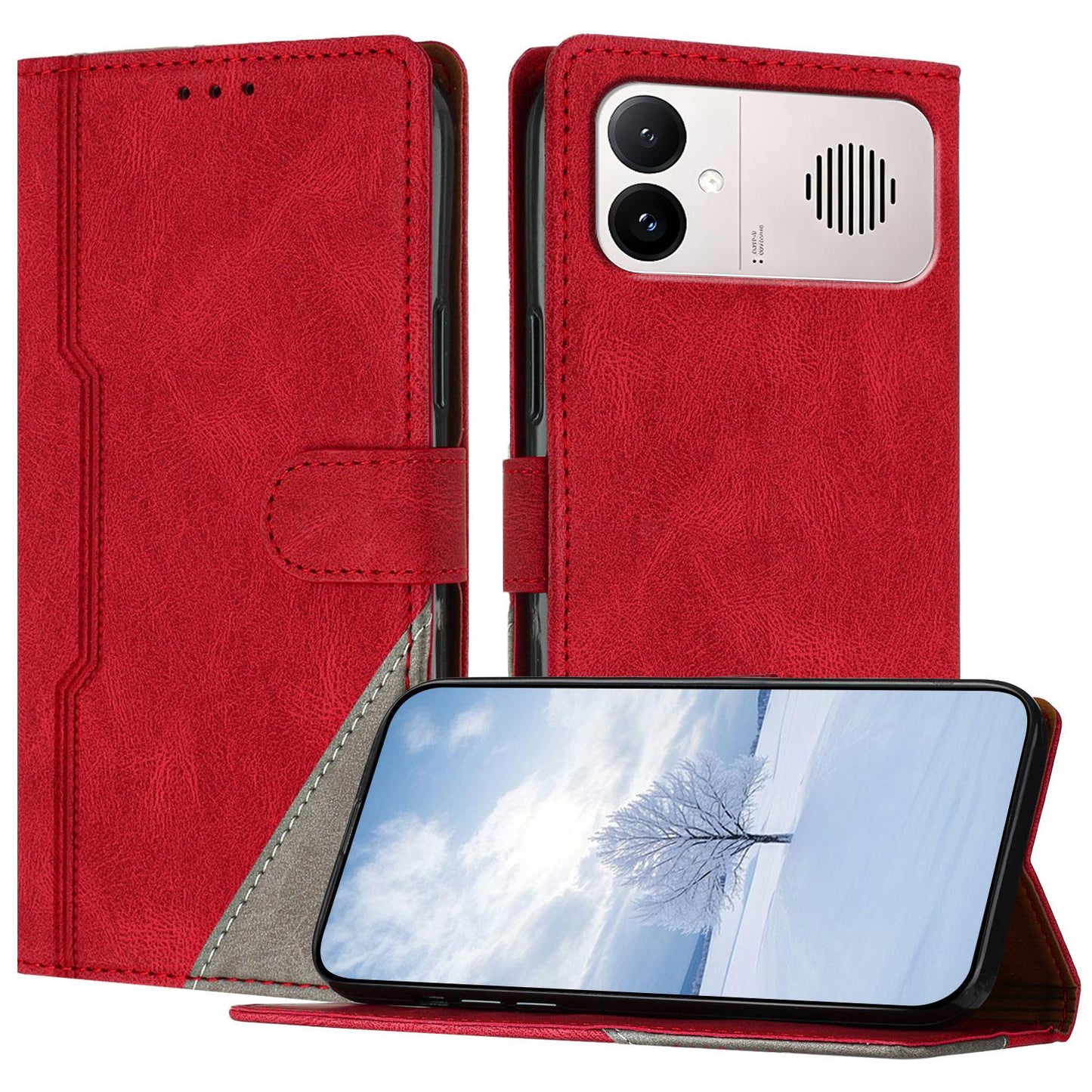 For Redmi K90 ProMax / Poco F8 Ultra 5G Color Matching Buckle Clasp Vegan Leather Phone Case(Red)