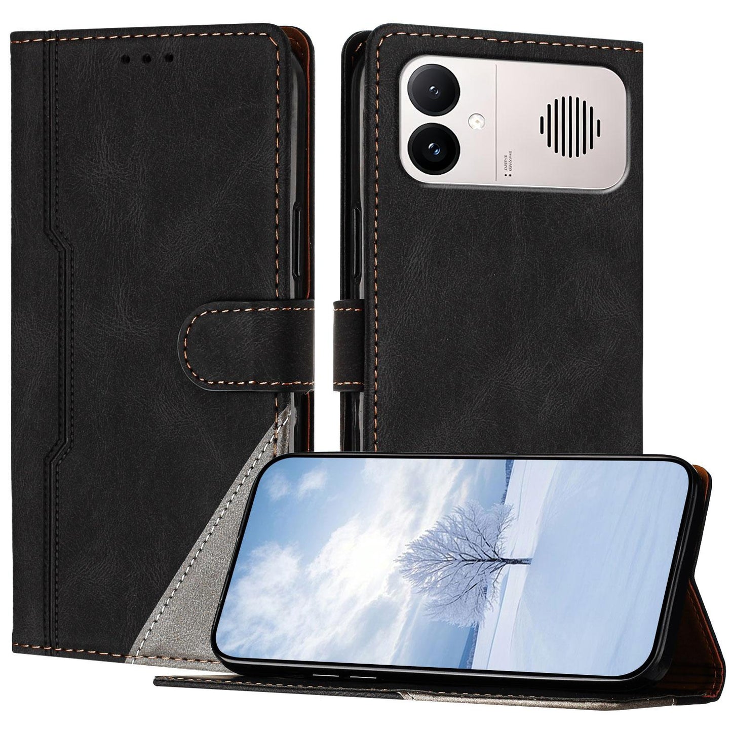 For Redmi K90 ProMax / Poco F8 Ultra 5G Color Matching Buckle Clasp Vegan Leather Phone Case(Black)