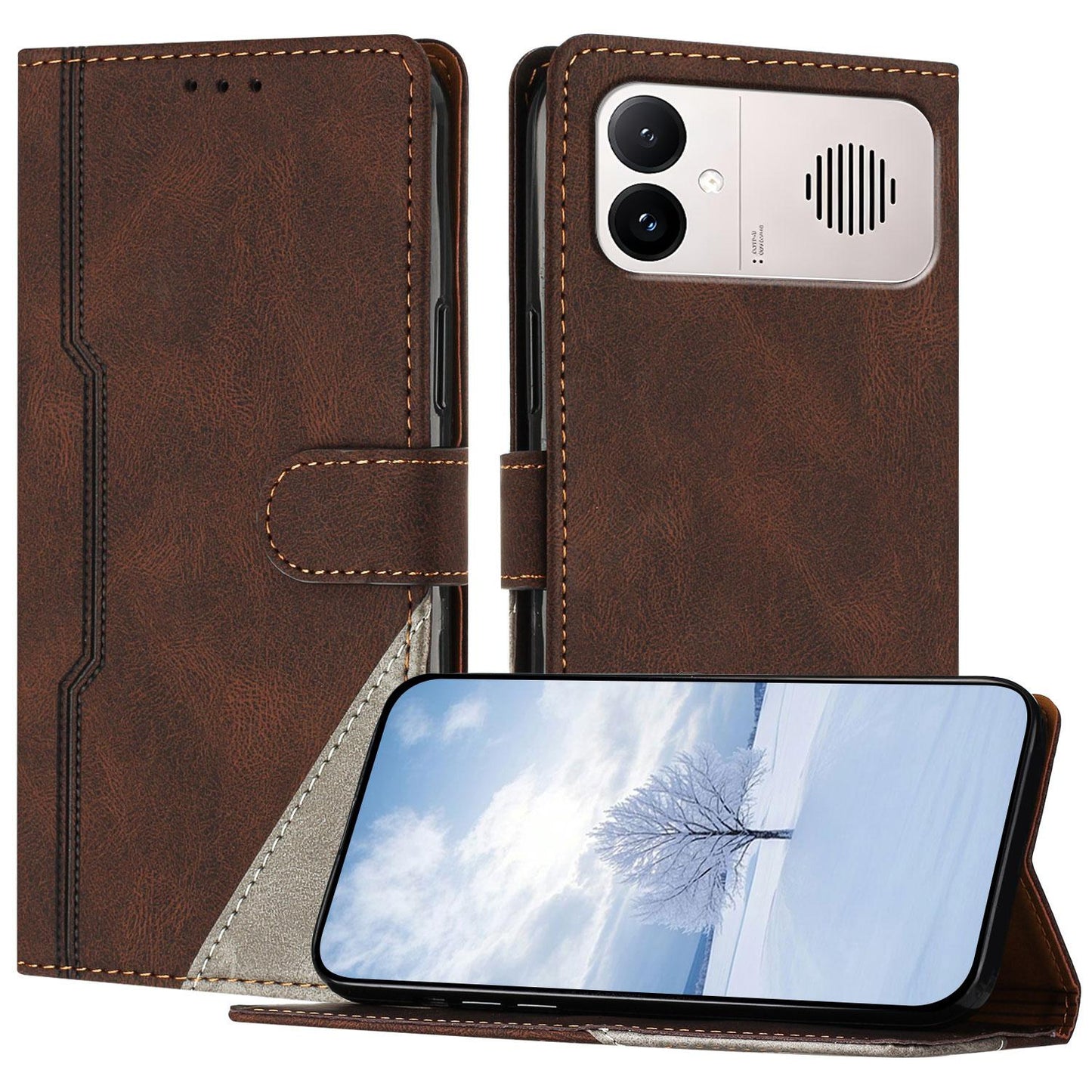 For Redmi K90 ProMax / Poco F8 Ultra 5G Color Matching Buckle Clasp Vegan Leather Phone Case(Brown)