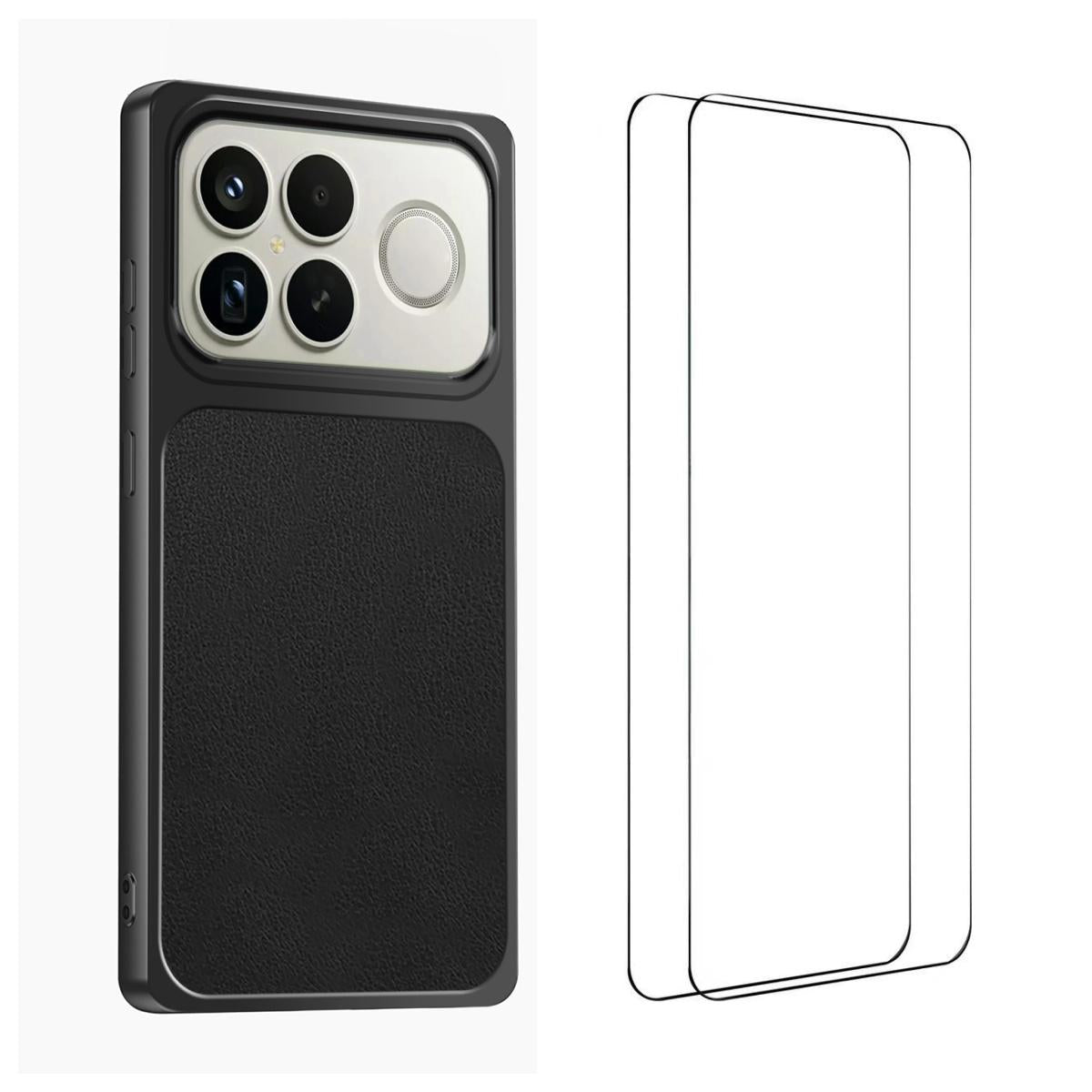 For Redmi K90 Pro Max / Poco F8 Ultra WANLONFENG Lambskin Texture PC TPU Phone Case with 2pcs Screen Films(Black)