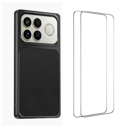 For Redmi K90 Pro Max / Poco F8 Ultra WANLONFENG Lambskin Texture PC TPU Phone Case with 2pcs Screen Films(Black)