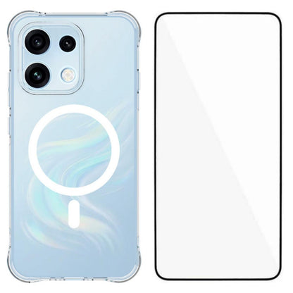 For OPPO Reno16 F 5G WANLONFENG Transparent Magnetic Four-Corner Shockproof TPU Phone Case with Screen Film - Transparent - EDA009571704A