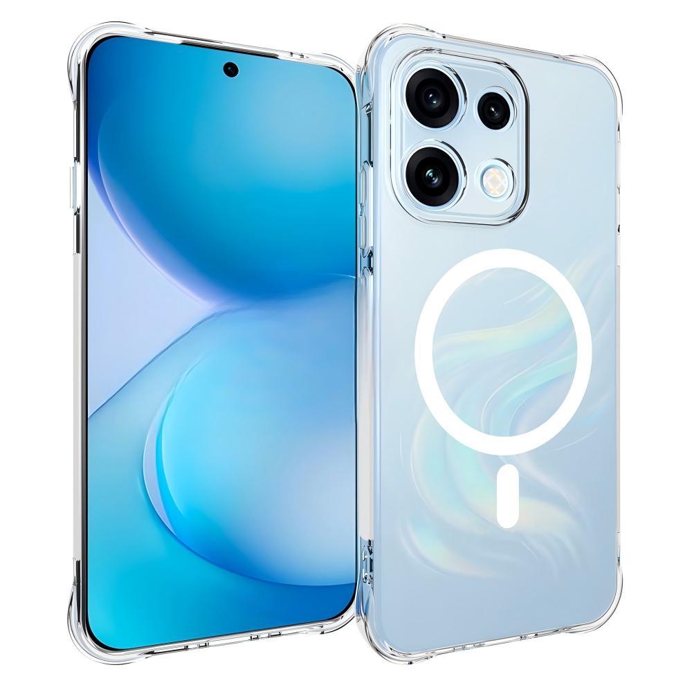 For OPPO Reno16 F 5G WANLONFENG Transparent Magnetic Four-Corner Shockproof TPU Phone Case with Screen Film - Transparent - EDA009571704A