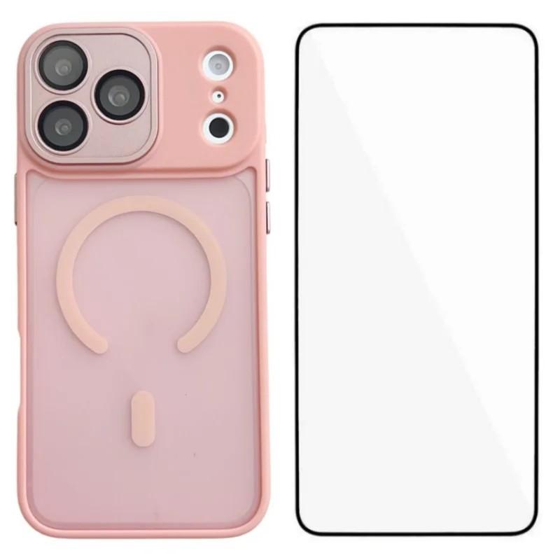 For iPhone 18 Pro Max WANLONFENG Skin-feel Magnetic PC Hybrid TPU Phone Case with Screen Protector - Pink - EDA009576418A