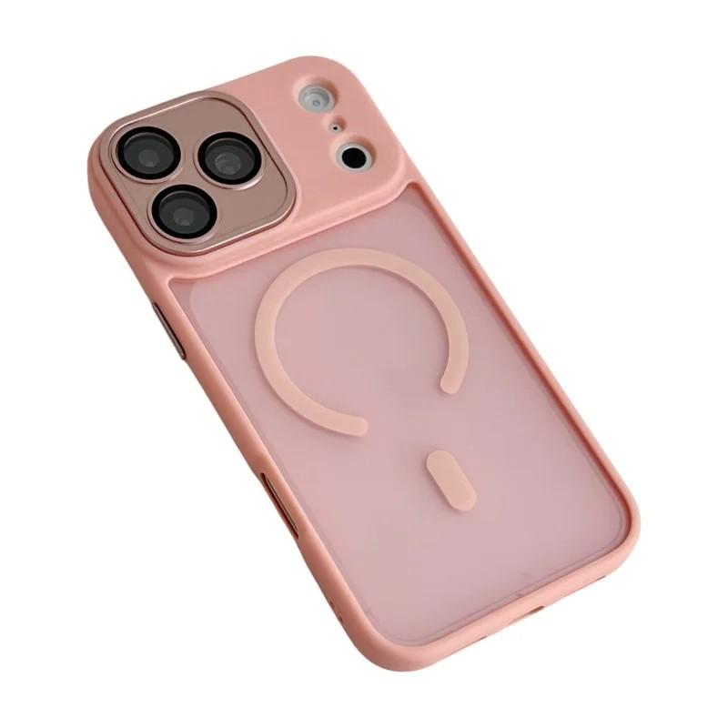 For iPhone 18 Pro Max WANLONFENG Skin-feel Magnetic PC Hybrid TPU Phone Case with Screen Protector - Pink - EDA009576418A