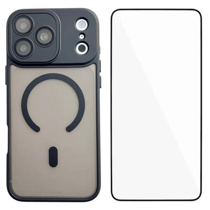 For iPhone 18 Pro Max WANLONFENG Skin-feel Magnetic PC Hybrid TPU Phone Case with Screen Protector - Black - EDA009576418B