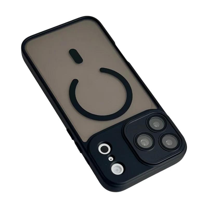 For iPhone 18 Pro Max WANLONFENG Skin-feel Magnetic PC Hybrid TPU Phone Case with Screen Protector - Black - EDA009576418B
