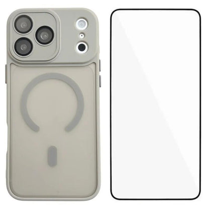 For iPhone 18 Pro Max WANLONFENG Skin-feel Magnetic PC Hybrid TPU Phone Case with Screen Protector - Grey - EDA009576418C