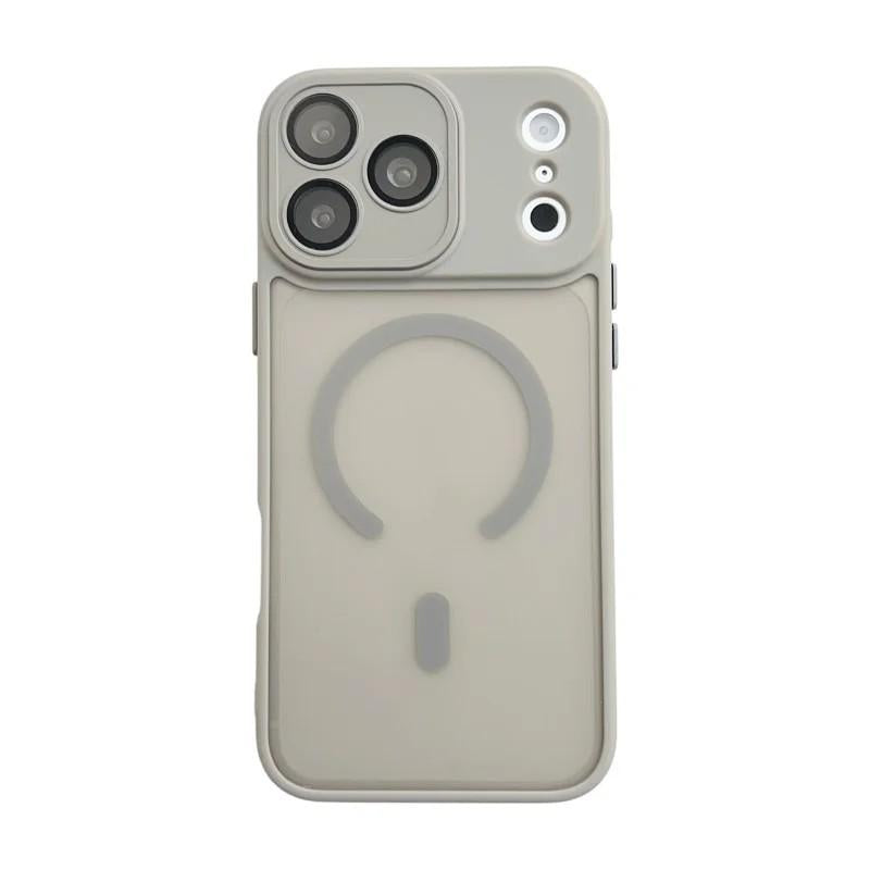 For iPhone 18 Pro Max WANLONFENG Skin-feel Magnetic PC Hybrid TPU Phone Case with Screen Protector - Grey - EDA009576418C