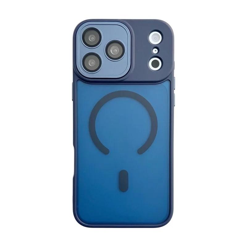 For iPhone 18 Pro Max WANLONFENG Skin-feel Magnetic PC Hybrid TPU Phone Case with Screen Protector - Blue - EDA009576418D