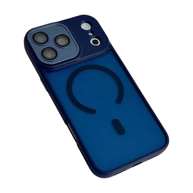 For iPhone 18 Pro Max WANLONFENG Skin-feel Magnetic PC Hybrid TPU Phone Case with Screen Protector - Blue - EDA009576418D