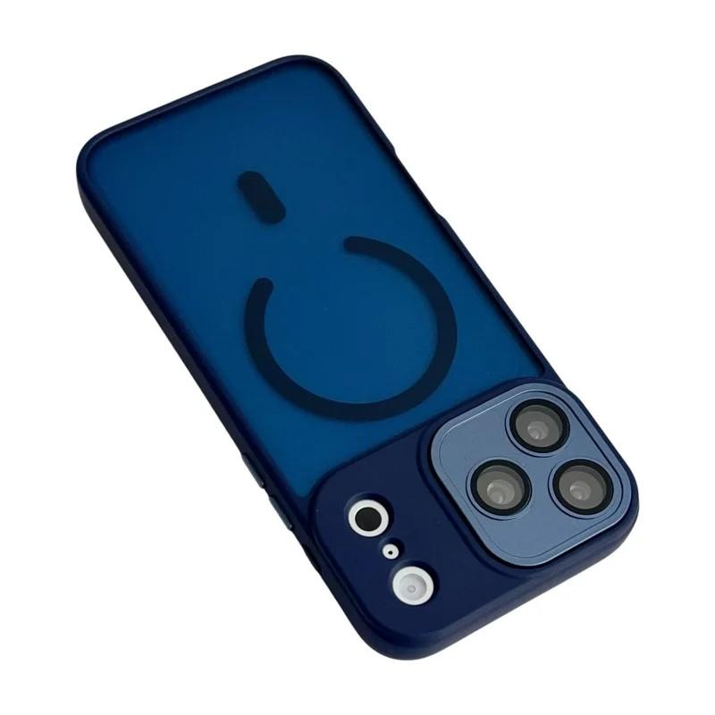 For iPhone 18 Pro Max WANLONFENG Skin-feel Magnetic PC Hybrid TPU Phone Case with Screen Protector - Blue - EDA009576418D