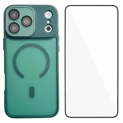 For iPhone 18 Pro Max WANLONFENG Skin-feel Magnetic PC Hybrid TPU Phone Case with Screen Protector - Green - EDA009576418E
