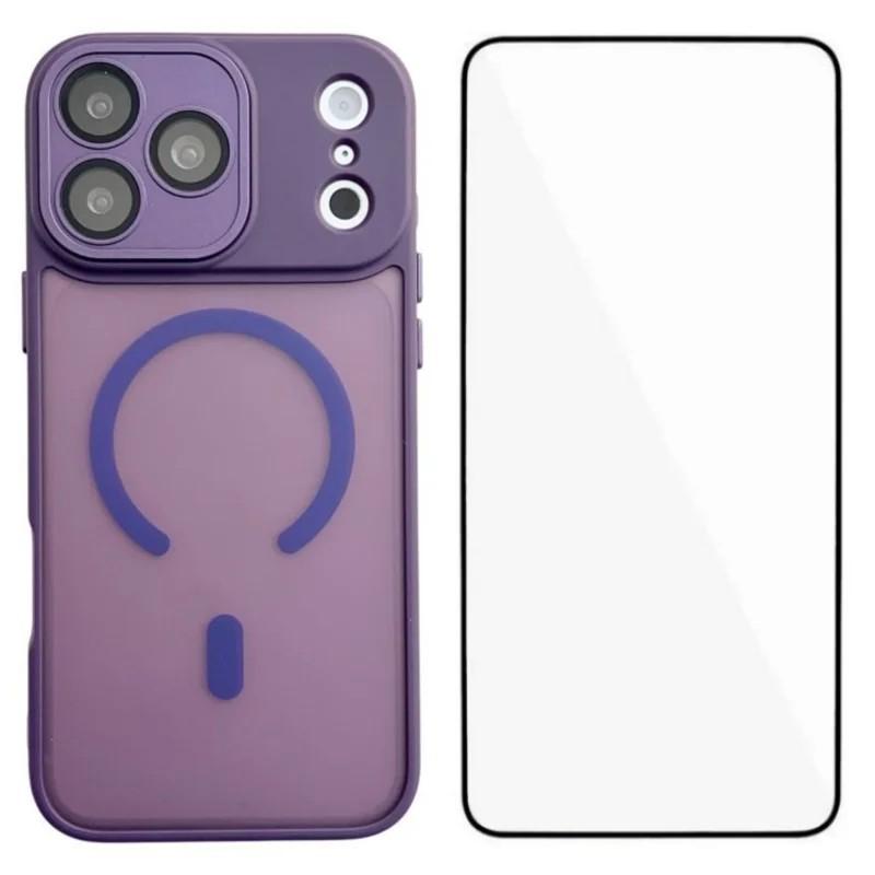 For iPhone 18 Pro Max WANLONFENG Skin-feel Magnetic PC Hybrid TPU Phone Case with Screen Protector - Purple - EDA009576418F