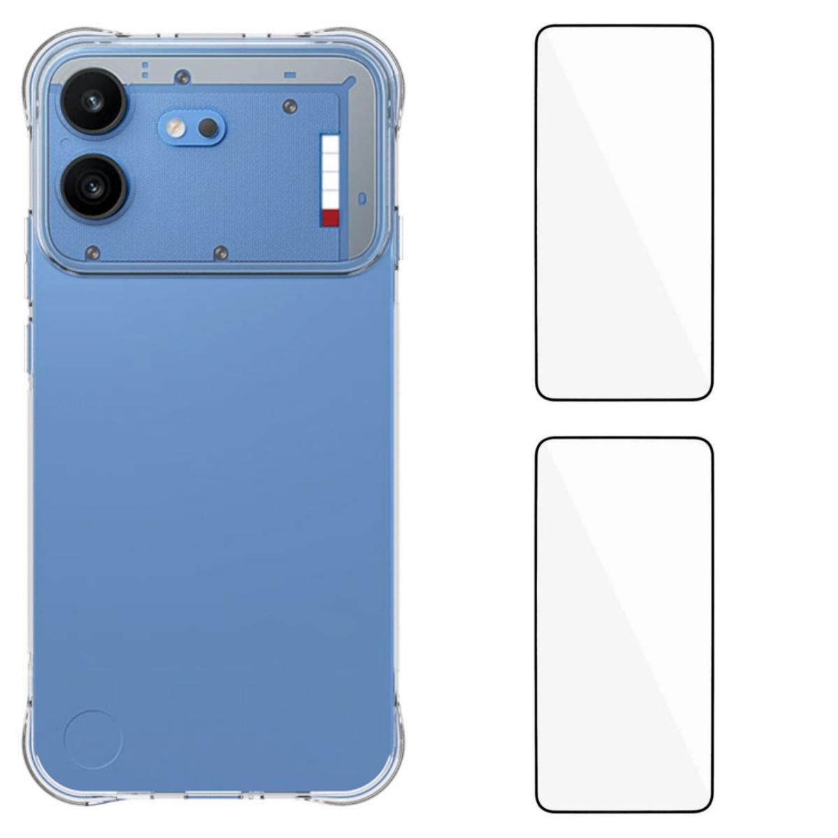 For Nothing Phone 4b WANLONFENG Transparent Four-Corner Shockproof TPU Phone Case with 2pcs Screen Films(Transparent)