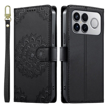 For Xiaomi Poco F8 Ultra / Redmi K90 Pro Max Totem Embossed Magnetic Closure Vegan Leather Phone Case with Strap(Black)