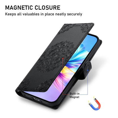 For Xiaomi Poco F8 Ultra / Redmi K90 Pro Max Totem Embossed Magnetic Closure Vegan Leather Phone Case with Strap(Black)