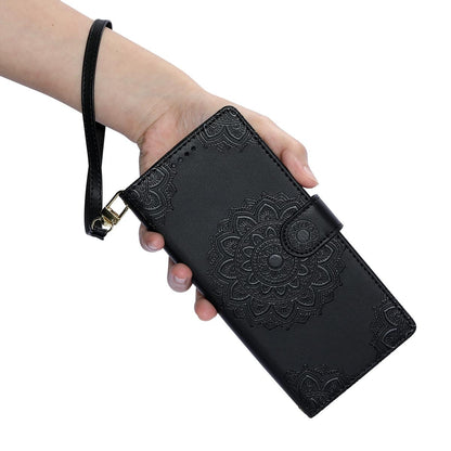 For Xiaomi Poco F8 Ultra / Redmi K90 Pro Max Totem Embossed Magnetic Closure Vegan Leather Phone Case with Strap(Black)