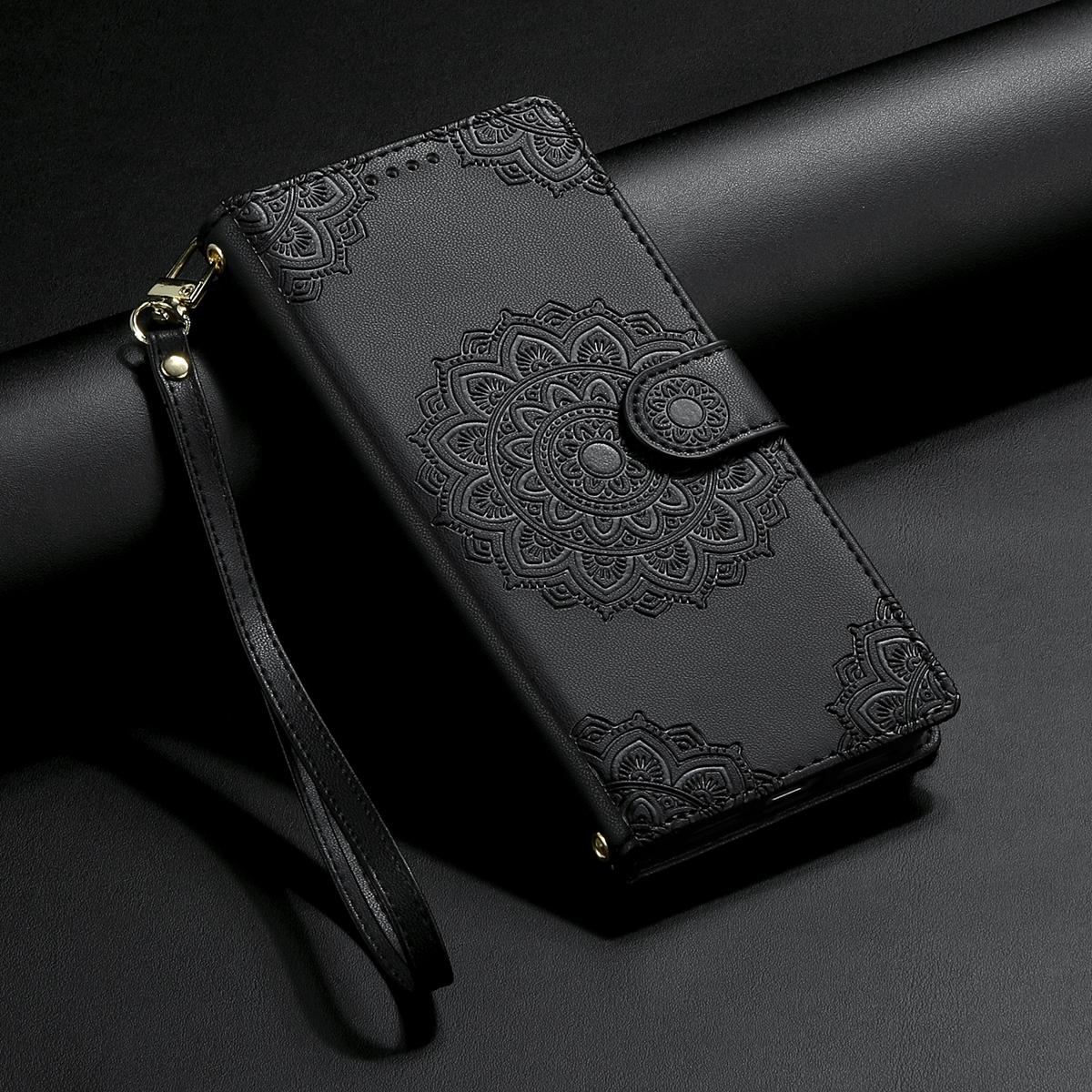 For Xiaomi Poco F8 Ultra / Redmi K90 Pro Max Totem Embossed Magnetic Closure Vegan Leather Phone Case with Strap(Black)