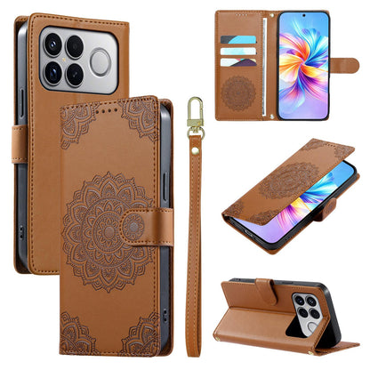 For Xiaomi Poco F8 Ultra / Redmi K90 Pro Max Totem Embossed Magnetic Closure Vegan Leather Phone Case with Strap(Brown)