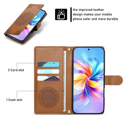 For Xiaomi Poco F8 Ultra / Redmi K90 Pro Max Totem Embossed Magnetic Closure Vegan Leather Phone Case with Strap(Brown)