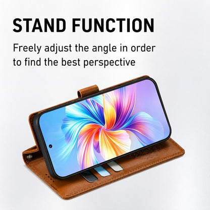 For Xiaomi Poco F8 Ultra / Redmi K90 Pro Max Totem Embossed Magnetic Closure Vegan Leather Phone Case with Strap(Brown)