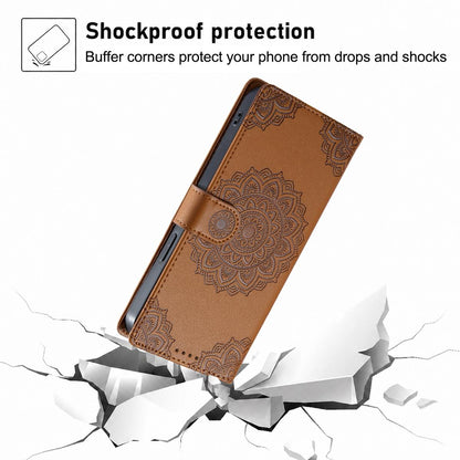 For Xiaomi Poco F8 Ultra / Redmi K90 Pro Max Totem Embossed Magnetic Closure Vegan Leather Phone Case with Strap(Brown)