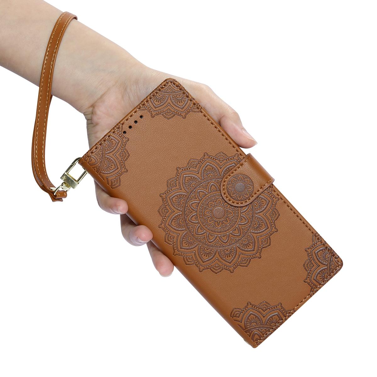 For Xiaomi Poco F8 Ultra / Redmi K90 Pro Max Totem Embossed Magnetic Closure Vegan Leather Phone Case with Strap(Brown)