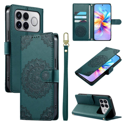 For Xiaomi Poco F8 Ultra / Redmi K90 Pro Max Totem Embossed Magnetic Closure Vegan Leather Phone Case with Strap(Deep Green)