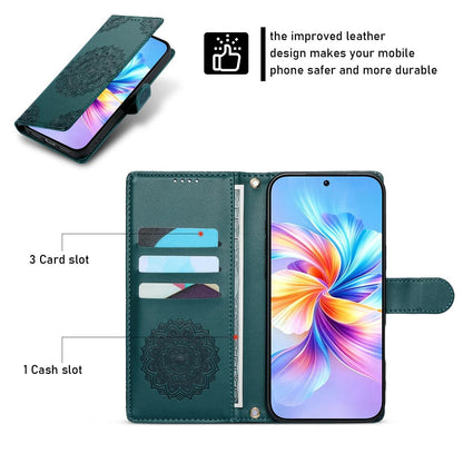 For Xiaomi Poco F8 Ultra / Redmi K90 Pro Max Totem Embossed Magnetic Closure Vegan Leather Phone Case with Strap(Deep Green)