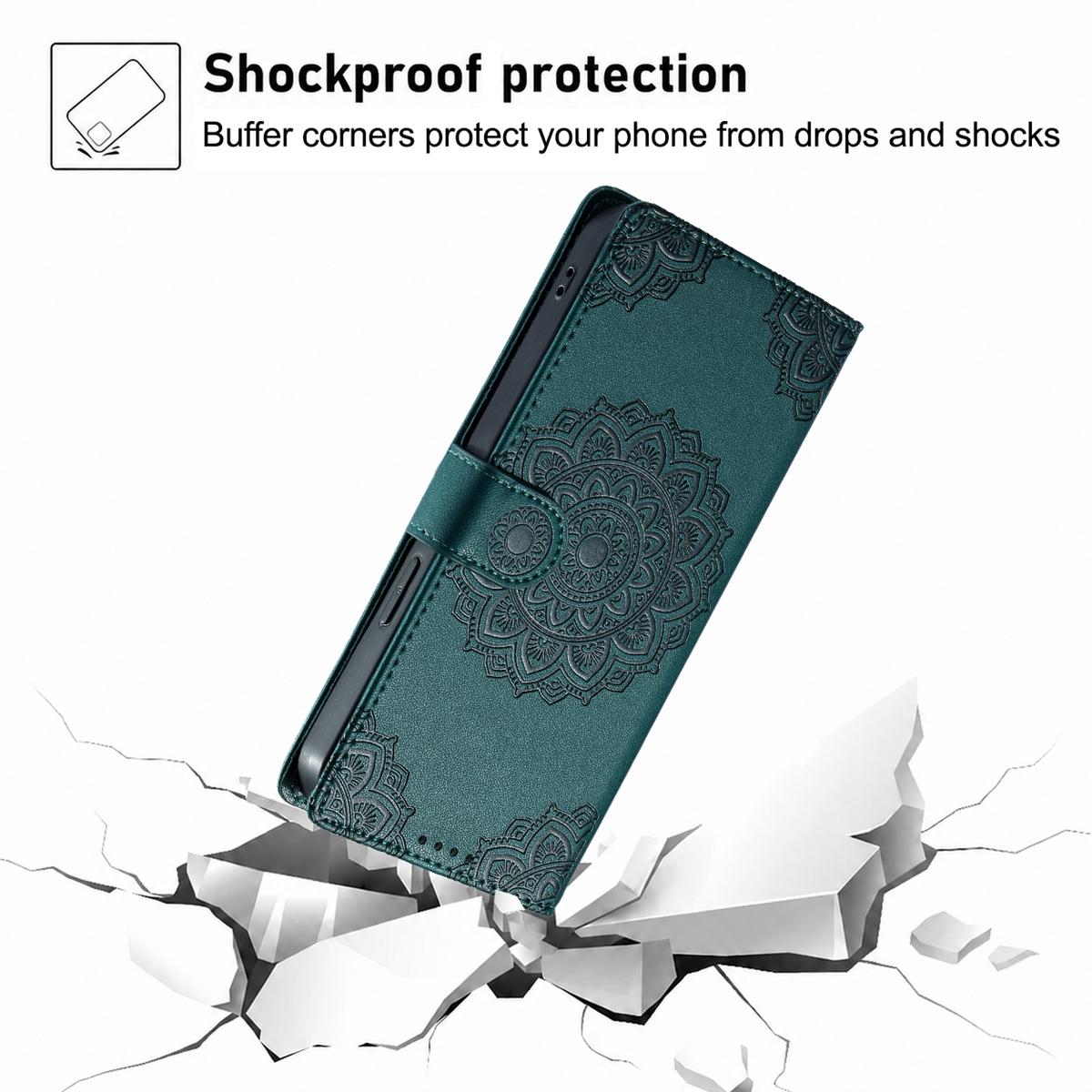 For Xiaomi Poco F8 Ultra / Redmi K90 Pro Max Totem Embossed Magnetic Closure Vegan Leather Phone Case with Strap(Deep Green)