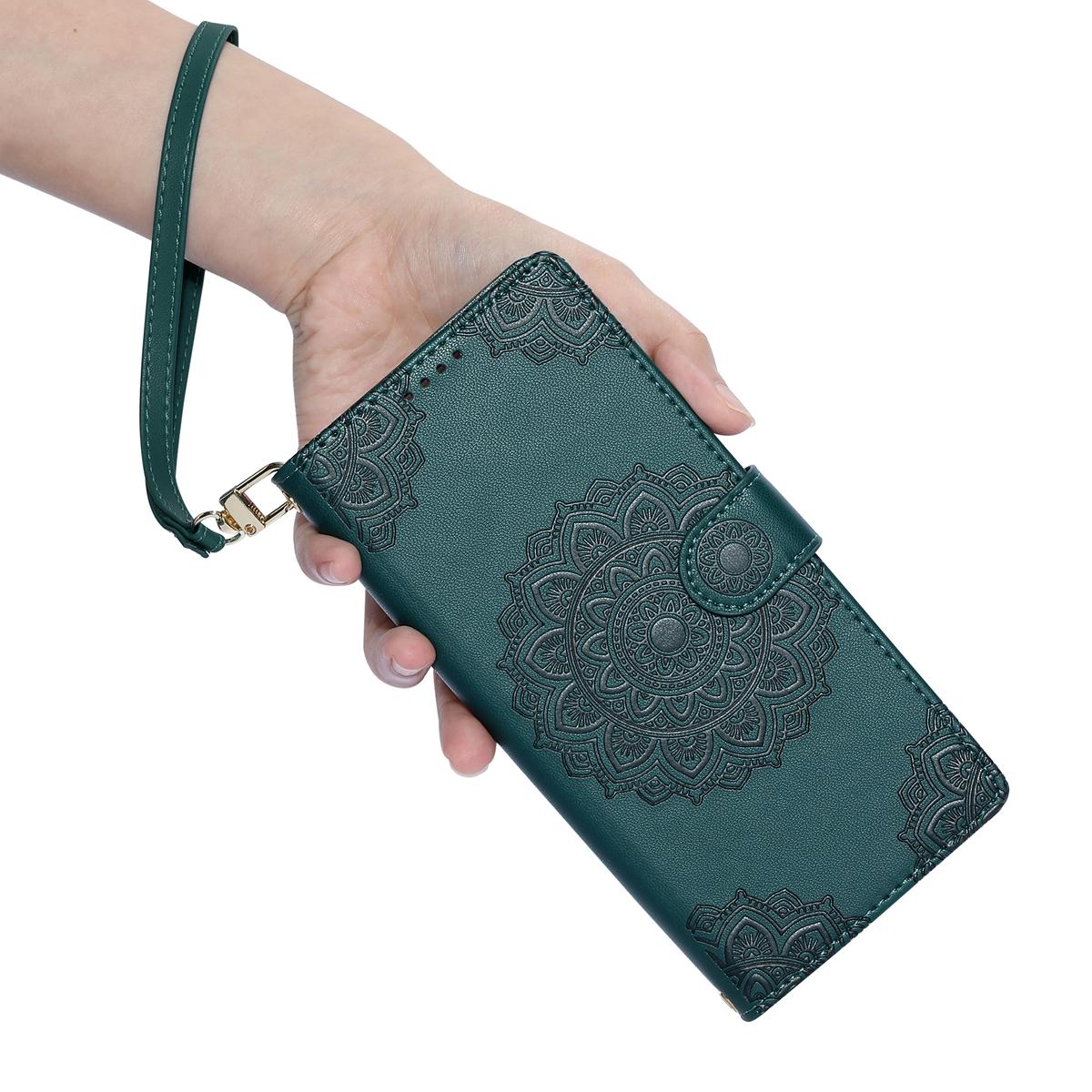 For Xiaomi Poco F8 Ultra / Redmi K90 Pro Max Totem Embossed Magnetic Closure Vegan Leather Phone Case with Strap(Deep Green)