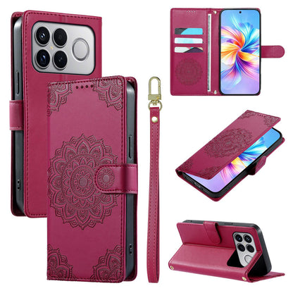 For Xiaomi Poco F8 Ultra / Redmi K90 Pro Max Totem Embossed Magnetic Closure Vegan Leather Phone Case with Strap(Rose Red)