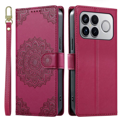 For Xiaomi Poco F8 Ultra / Redmi K90 Pro Max Totem Embossed Magnetic Closure Vegan Leather Phone Case with Strap(Rose Red)