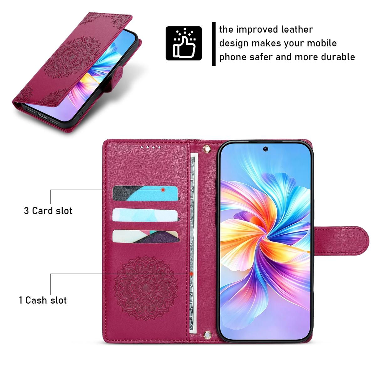 For Xiaomi Poco F8 Ultra / Redmi K90 Pro Max Totem Embossed Magnetic Closure Vegan Leather Phone Case with Strap(Rose Red)