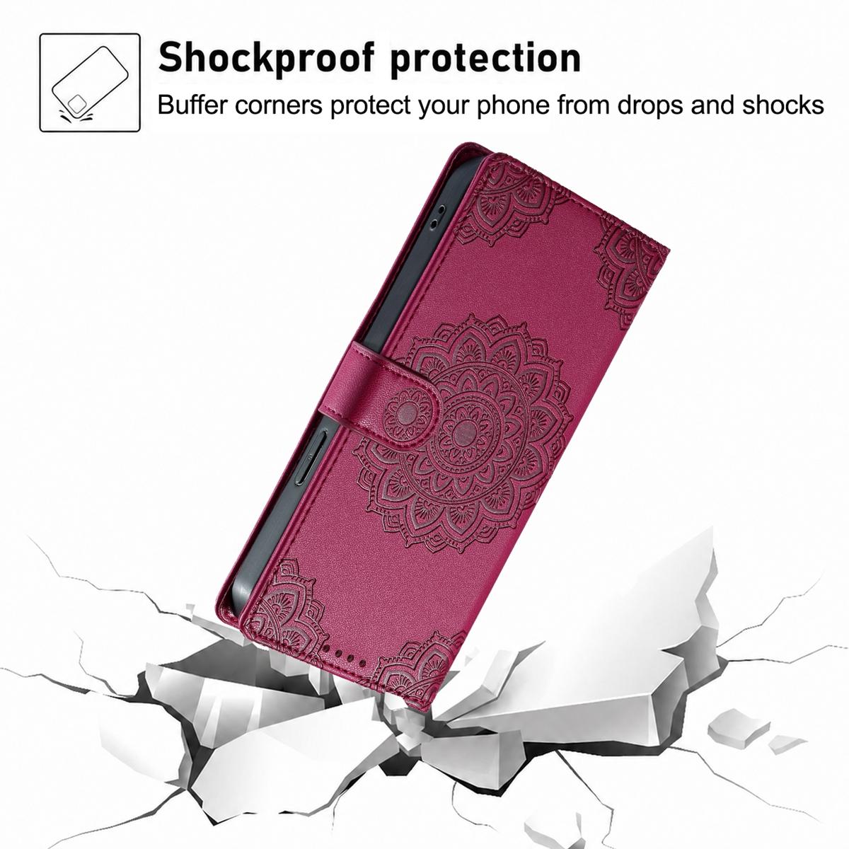 For Xiaomi Poco F8 Ultra / Redmi K90 Pro Max Totem Embossed Magnetic Closure Vegan Leather Phone Case with Strap(Rose Red)
