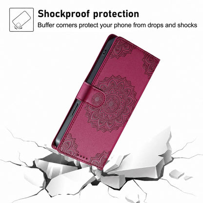 For Xiaomi Poco F8 Ultra / Redmi K90 Pro Max Totem Embossed Magnetic Closure Vegan Leather Phone Case with Strap(Rose Red)